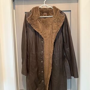 Danier Dark Brown Hooded Leather Jacket with Soft Faux Fur Lining